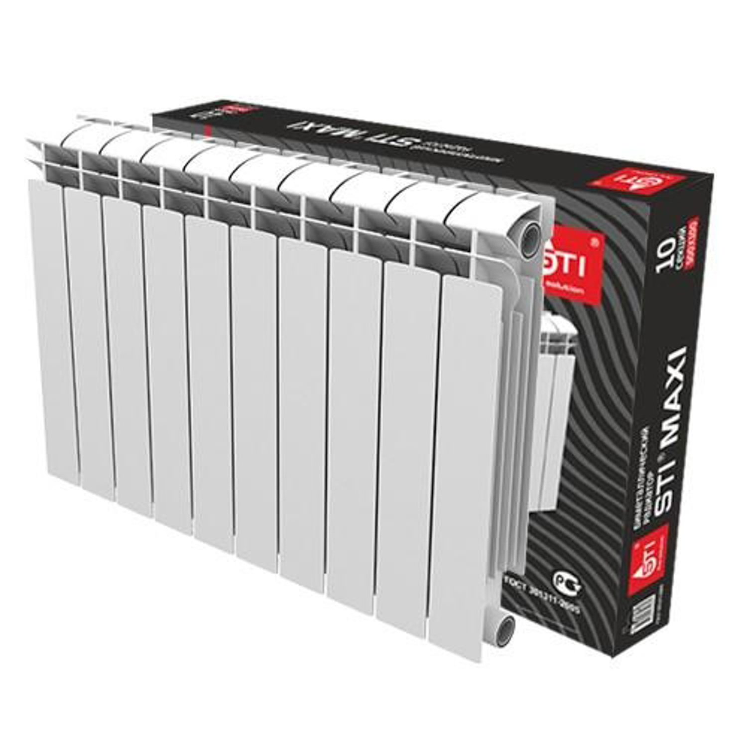 Радиатор биметаллический 10 секций STI Maxi, 500 мм, белый