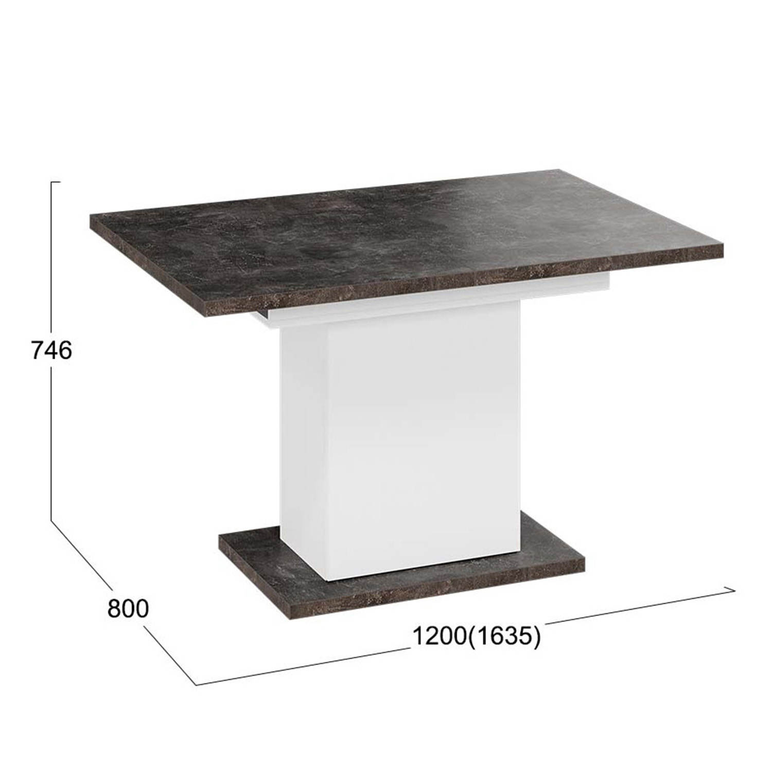 Стол обеденный прямоугольный раздв.Детройт Тип4 800х1200(1635)х h746 Белый, Ателье темный*1