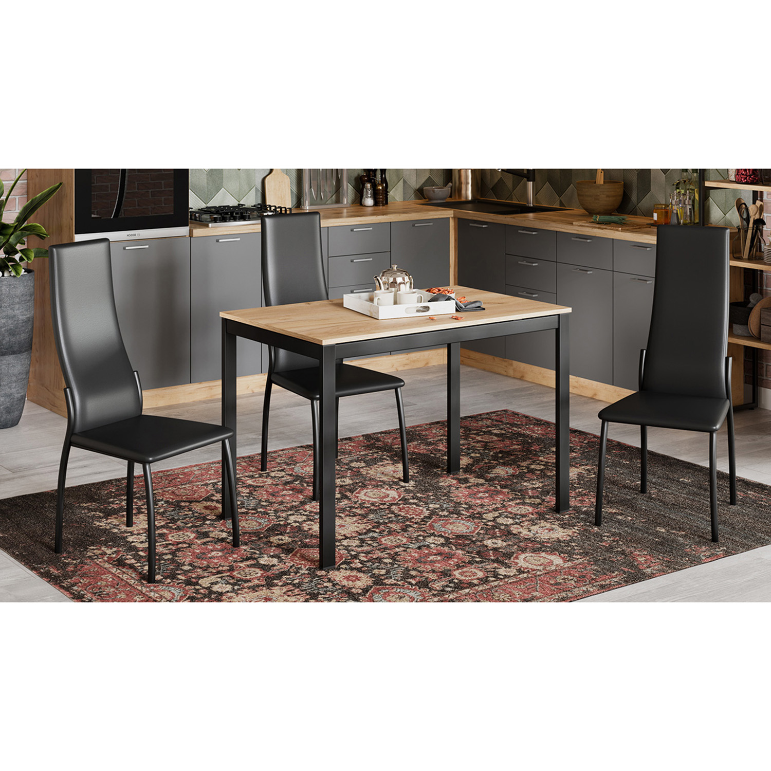 Стол раздвижной Слайд Тип 2 ЧЕРНЫЙ МУАР/ДУБ КРАФТ ЗОЛОТОЙ*1