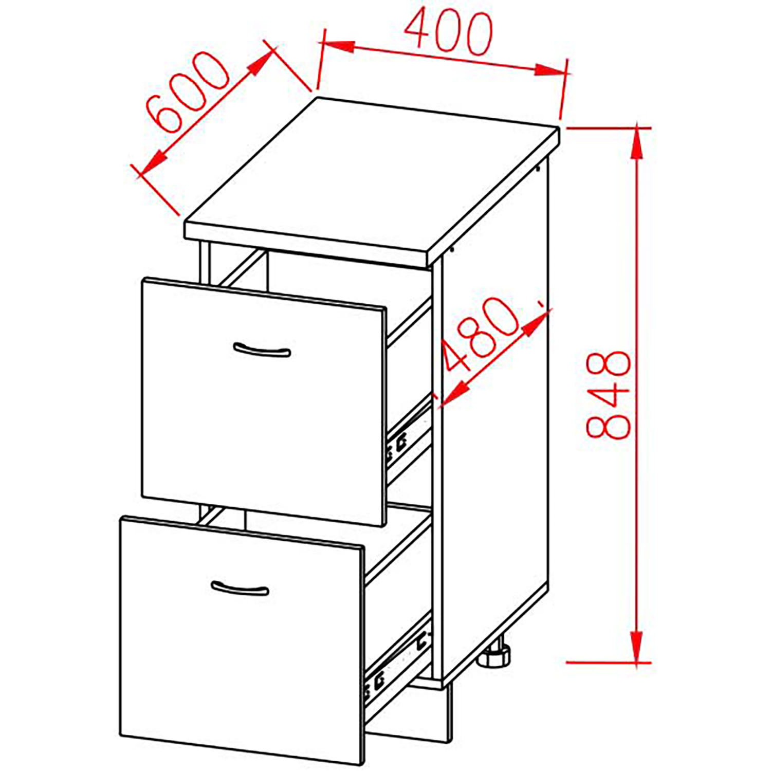 Шкаф напольный 400х850х600 мм BROZEX-WOOD Liberty, с двумя ящиками, белый