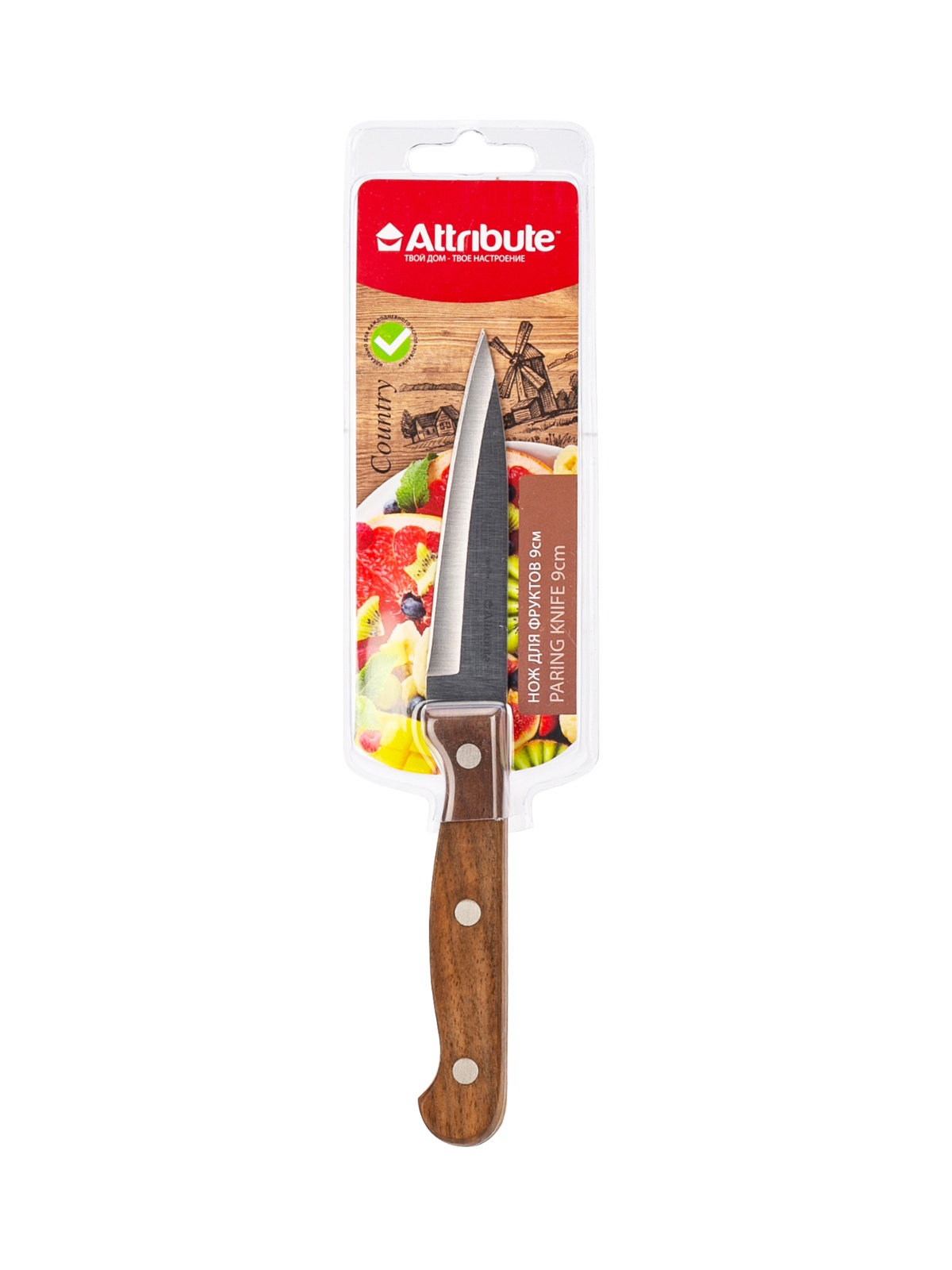 Нож кухонный ATTRIBUTE  дер.руч. Country д/фруктов дл.лезв.9см AKC204 блистер *1/6/72 Нож кухонный ATTRIBUTE  дер.руч. Country д/фруктов дл.лезв.9см AKC204 блистер *1/6/72