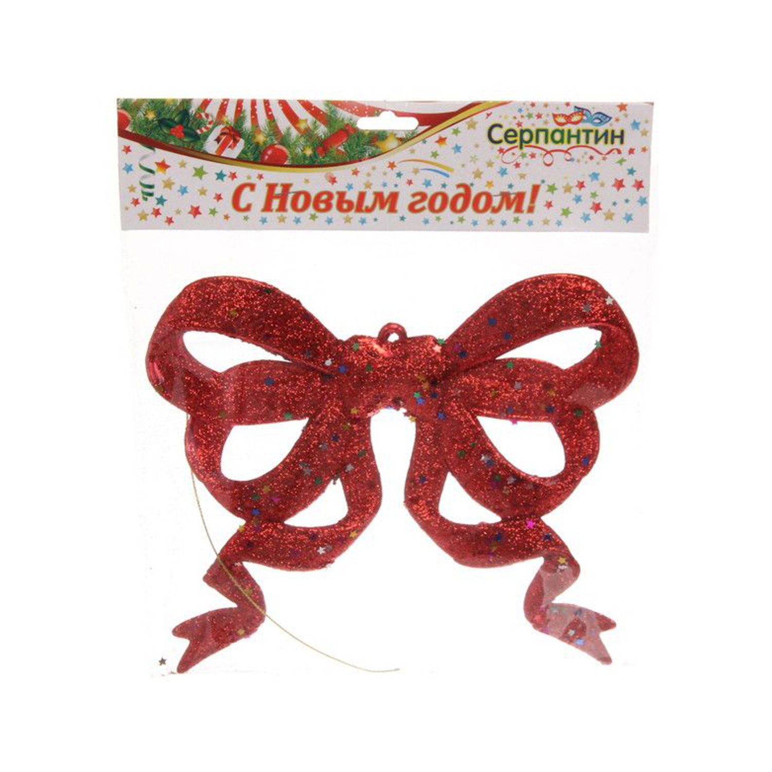 Украшение новогоднее "Бант сияющий", 17х18 см, красный