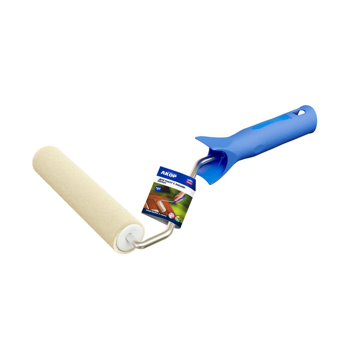 Валик-миди 120мм в сборе д/работ с лаками,d-25мм,ворс5мм,ручка30см,велюр (Акор) *1/45