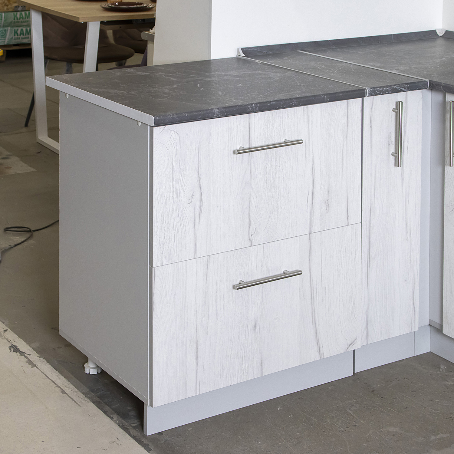 Шкаф напольный 400х850х600 мм BROZEX-WOOD Camellia, с двумя ящиками, серый / юта