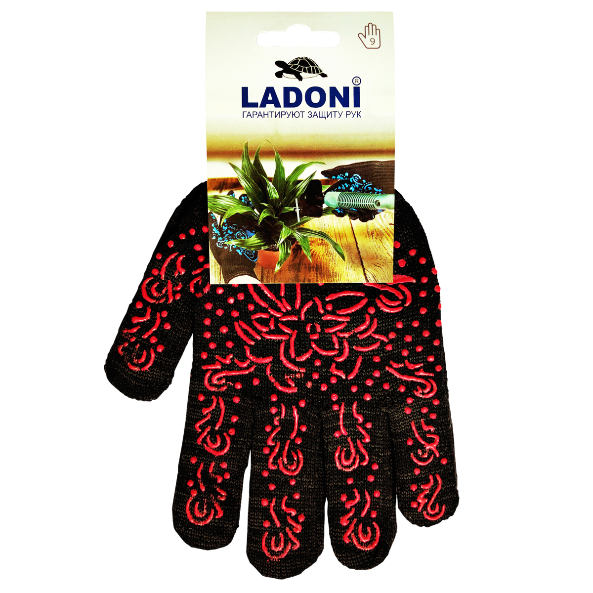 Перчатки ХБ с ПВХ рис 10кл (3 нити) черные с красным рис. (622Р) Doloni *10/200/400