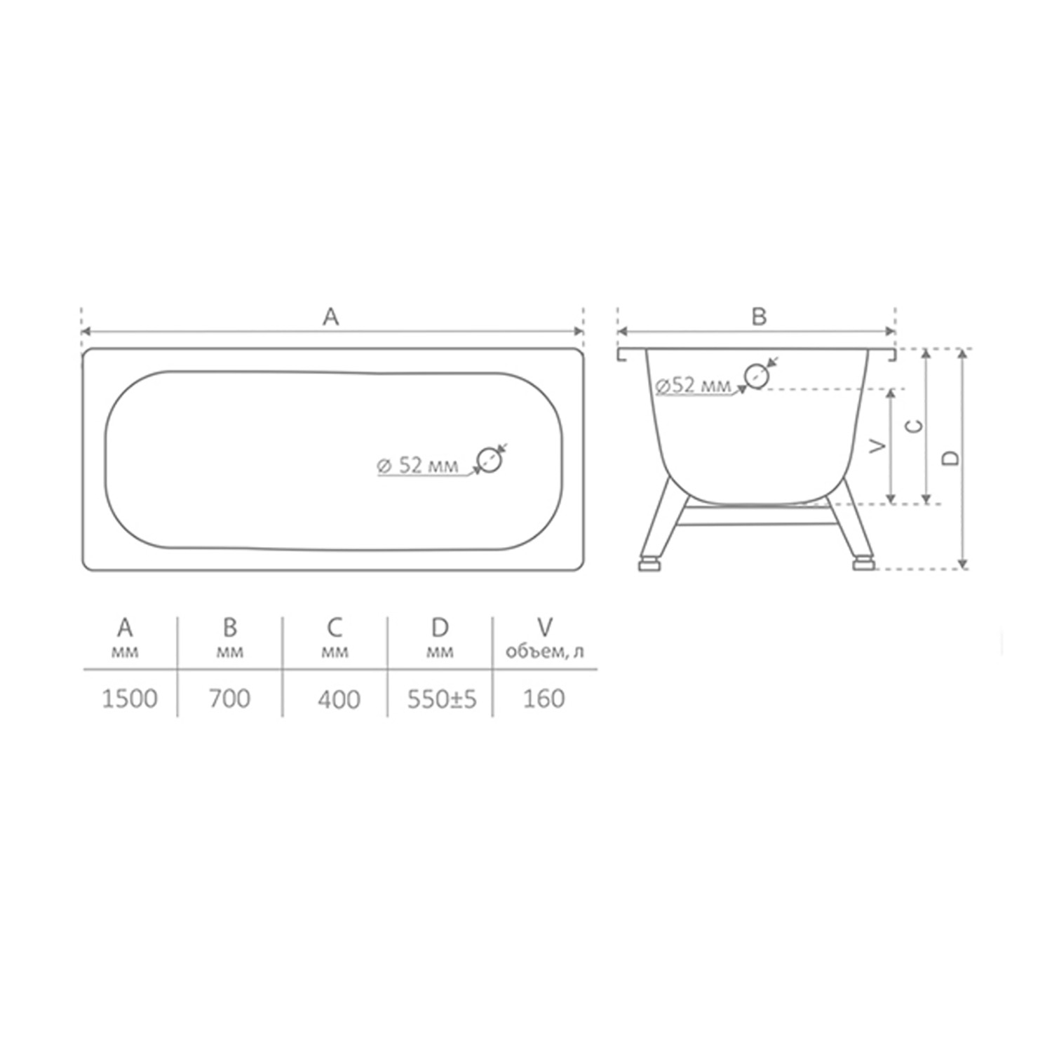 Ванна стальная 150х70 см Antika Белая орхидея, с ножками