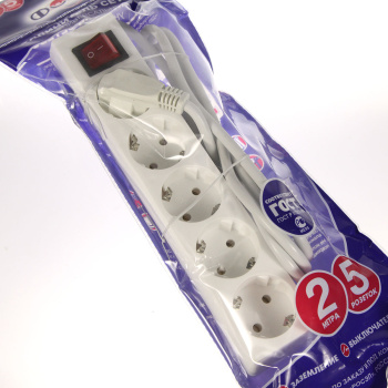 Удлинитель 5 розеток 2м с/з выкл ПВС 3*1,5мм2 мощ. нагр 4000Вт16А 16-25ЕS Фотон 21207*1/20