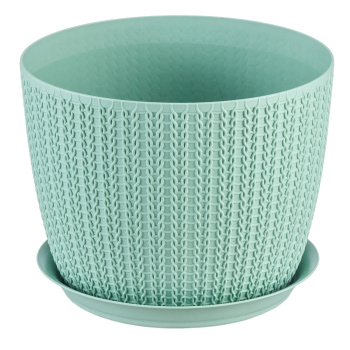 Кашпо пластм. "Вязание" 1,9л д.155мм с поддоном Фисташковый М3120 ("М-Пластика") *1/20
