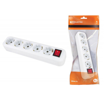 Корпус удлинителя "TDM" 5роз. 16А с заземлением, с выключ. белый SQ1806-0037 *1/8/64