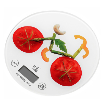 Весы кух. электрон. IRIT IR-7237 до 5кг ЖК-дисплей, круглые, рис "Велосипед из овощей" *1/40