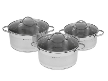 Набор кастрюль нерж. "Катунь" "Альта" 6пр.:3,2л+4,2л+5,2л термор.дно, Ст.кр. КТ-SET-005-3 *1/2