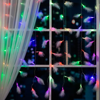 Гирлянда «Занавес» Luazon Lighting, 3х1.4 м, 8 режимов, мульти, перья, 80 LED, IP20, 220 В