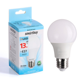 Лампа светодиодная Smartbuy, Е27, груша A60, 13 Вт, 1040 Лм, 4000 К, нейтральный белый